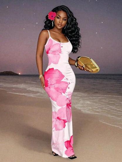 Womens Floral Print Elegant Waist Cinched Long Strap Dress For Party,Summer Dresses For Women