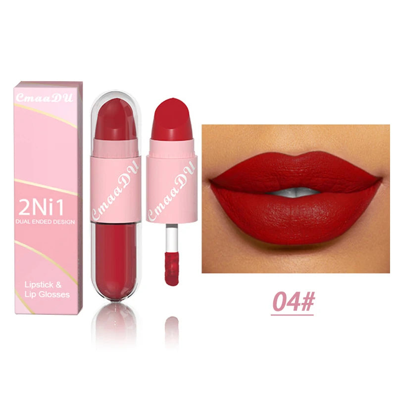 18Color 2 in 1 Sexy Red Brown Matte Liquid Lipstick Double Head Purple Lip Gloss Moisturizer Lasting Waterproof Lip...