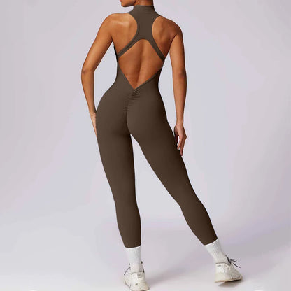 Backless Scrunch Sporty Jumpsuit Gym Tracksuit Women's Fitness Overalls Sexy Hollow One-Piece Sport Suit Zipper Workout Jumpsuit - Kimlud
