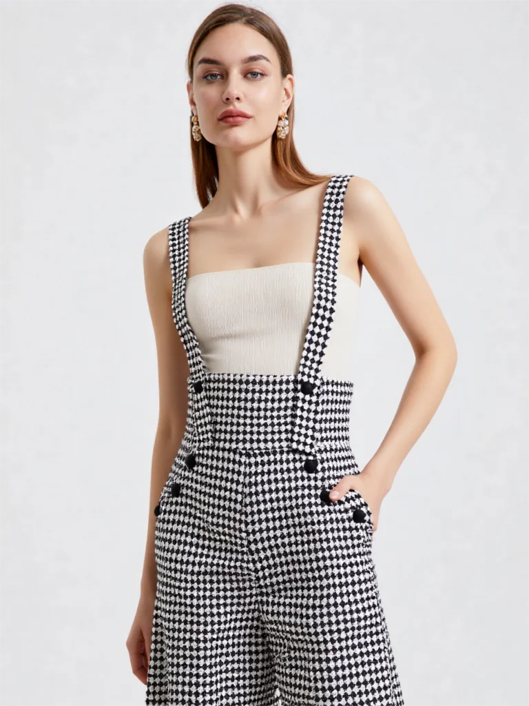 Overalls for Women's Winter Jumpsuit Black White Vintage Wide Leg Suspender Pants for Office Commute Casual Female...