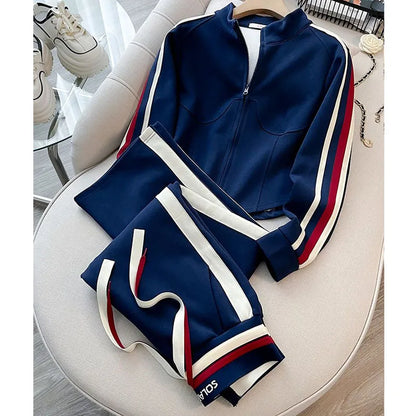 Blue Casual Sports Suit Women's Autumn and Winter Stylish Slimming Cardigan Sweatshirt Straight Leg Pants Two-piece...