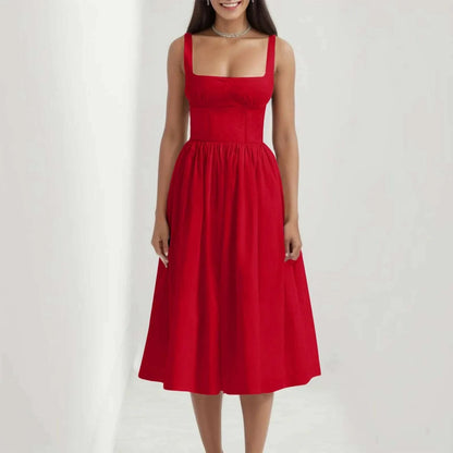 Elegant Square Collar Summer Dresses for Women Sexy Spaghetti Strap Holiday Beach Sundress Corset Bandage Party Long Dress Robe