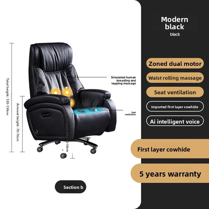 Electric Massage Boss Chair Heated Ventilated Gaming Chair Genuine Leather Executive Computer Seat Luxury Ergonomic Office Chair