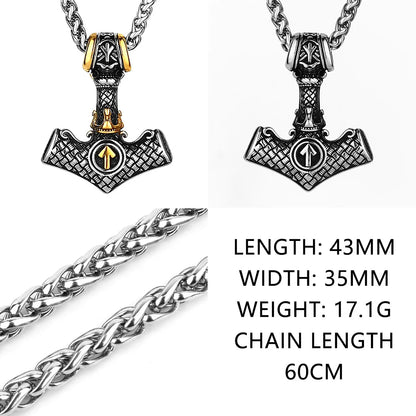 Nordic Mjolnir Valknut Rune Necklace Men's Amulet Pendant Stainless Steel Viking Scandinavian Vienna Pendant Necklace Gift