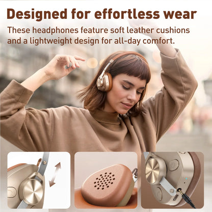 Oneodio F4 Retro Wireless Bluetooth Headphones Hi-Res Audio On Ear Bluetooth 5.4 Headset With Microphone Metal HiFi Headphones