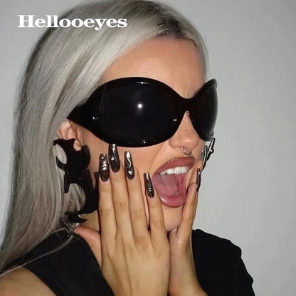 Oversized Punk Oval Sunglasses Y2K Unique Women Men Trend Goggle Sports Sun Glasses Lady Luxury Brand Designer New Eyewear UV400 - Kimlud