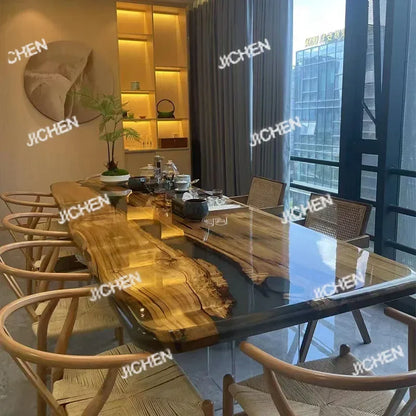 JC Resin Table Spot River Table Walnut Solid Wood Large Board Tea Table Resin Large Board Tea  Gold Camphor Desk