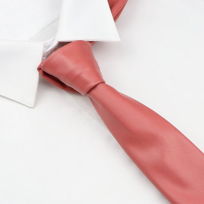 Men's New Novelty PU Leather Ties Casual Solid Colorful Red Black Blue Pink PU Neckties Necktie Wedding Business Suit...