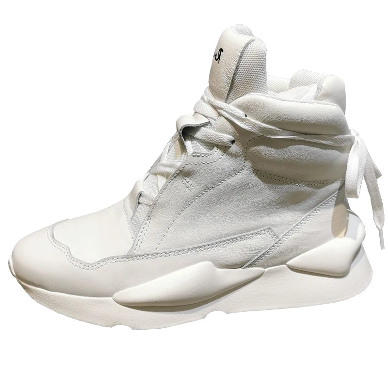 Handcrafted Leather Sneakers Boots Man Calf Leather Unisex Casual Shoes Soft Tennis Shoes Oversized Women's Ankle Boots Couples
