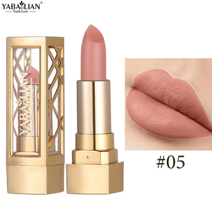 12 Color Gold Tube Lipstick Matte Pearlescent Glitter Velvet Lipsticks Shiny Red Brown Waterproof Lasting Solid Lip Gloss Makeup