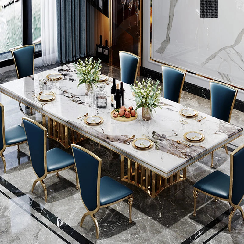 stainless steel Dining Room Home Furniture modern marble dining table rectangle table - Kimlud