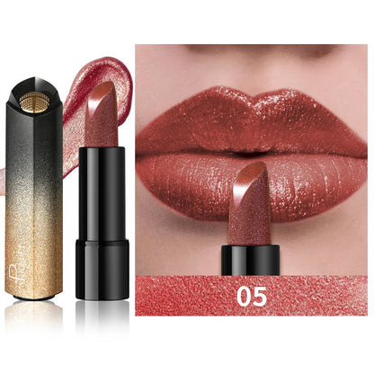 Pudaier Pearly Metallic Shimmer Lipstick, Glitter Shine Finish, Creamy Smooth Texture, High Pigment Party Makeup