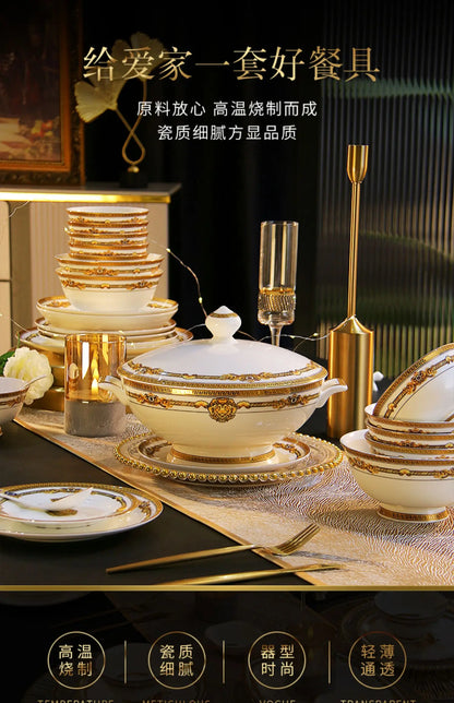 European Gold Luxury Tableware Designer Wedding Party Fine Bone China Dinnerware Sets Christmas Restaurant Vaisselle Dishes