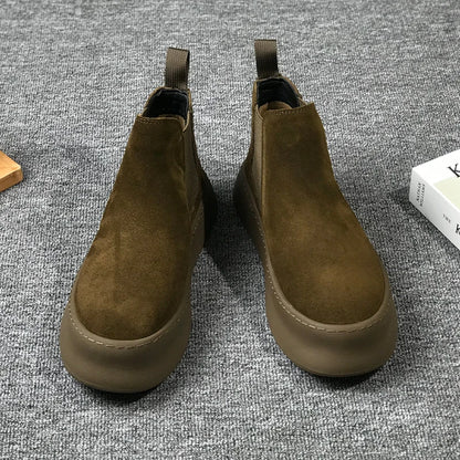 Men Thick Soled Suede Short Boots Retro Autumn Winter Comfortable  Fashionable Height Increasing Boots for Casual Young People