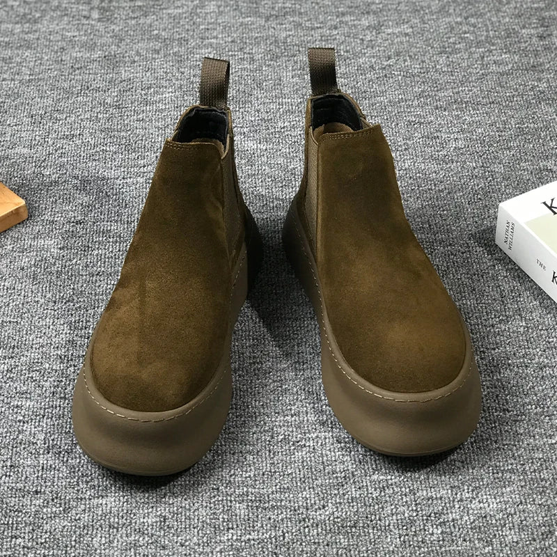 Men Thick Soled Suede Short Boots Retro Autumn Winter Comfortable  Fashionable Height Increasing Boots for Casual Young People