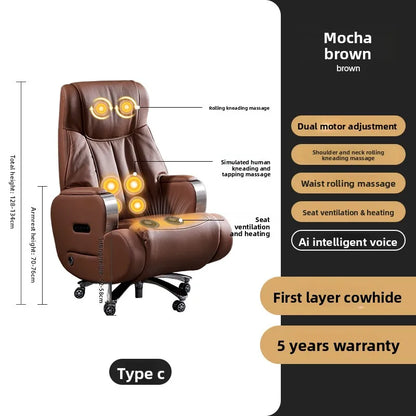 Electric Massage Boss Chair Heated Ventilated Gaming Chair Genuine Leather Executive Computer Seat Luxury Ergonomic Office Chair
