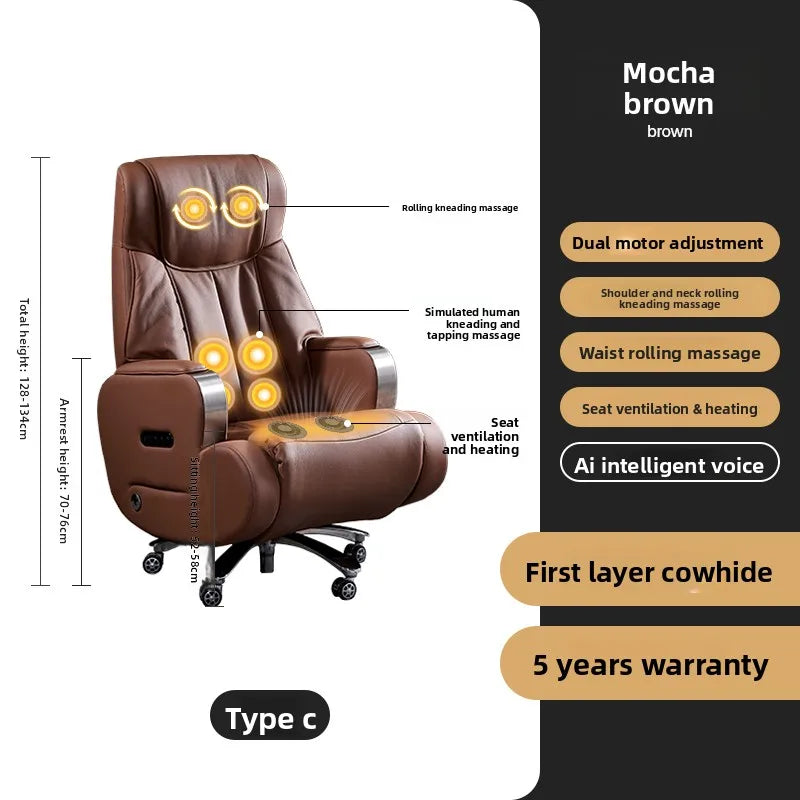 Electric Massage Boss Chair Heated Ventilated Gaming Chair Genuine Leather Executive Computer Seat Luxury Ergonomic Office Chair
