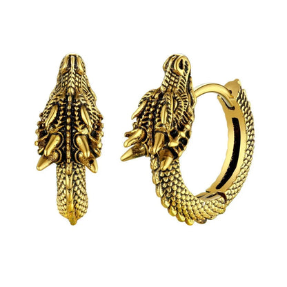 Retro Hip-hop Stainless Steel Gold Color Dragon Hoop Earrings Women's Men Punk Personality Cool Streetwear Jewelry Accessories