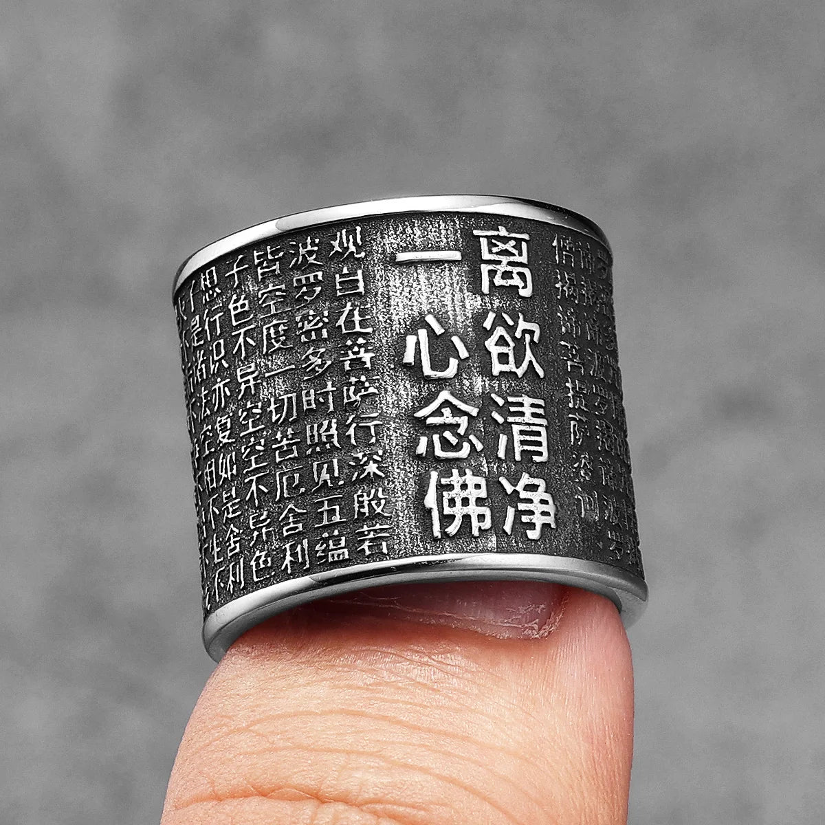 Chinese Character Scripture Powful Amulet Men Rings Stainless Steel Retro Punk Women Jewelry Fashion Accessories Gift Wholesale