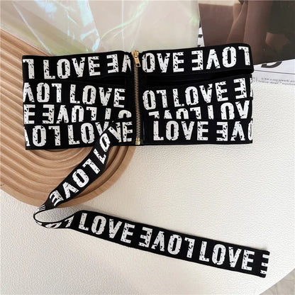 GetSpring Women Cummerbunds Letter Printed Zipper Black Wide Belt Fashion Elastic Waistband All Match Ladies Waist Band Corset