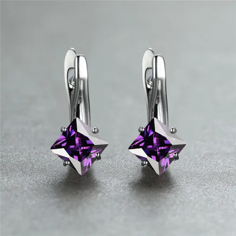 Cute Female Champagne Square Jewelry Luxury Crystal Zircon Stone Hoop Earring Rose Gold Color Wedding Earrings For Women