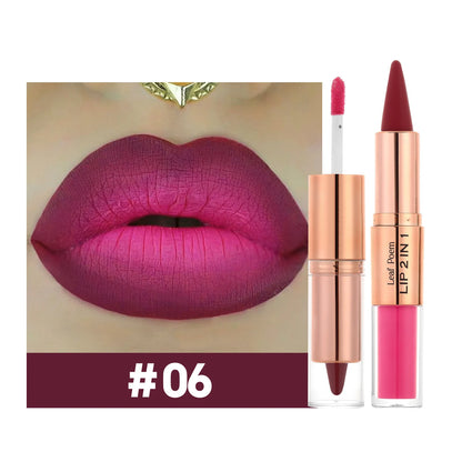 Sexy Red Black Lipstick Waterproof Lipliner Makeup Black Purple Rose Double Head Matte Lipgloss Tapered Lip Liner...