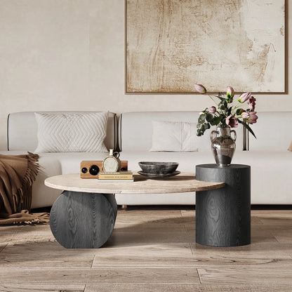 Stone Italian Side Table Nordic Natural Travertine Unique Wood Coffee Table Round Stone Designer Stolik Kawowy Home...