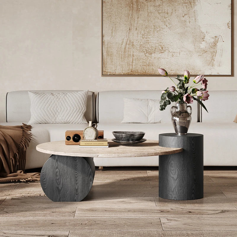 Stone Italian Side Table Nordic Natural Travertine Unique Wood Coffee Table Round Stone Designer Stolik Kawowy Home...