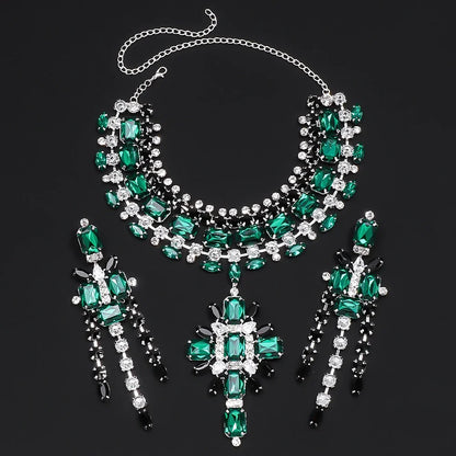 Green Corss Pendant Choker Bridal Collar Charms Party Accessories Statement Necklace Rhinestone Jewelry Pendant Wholesale Gift