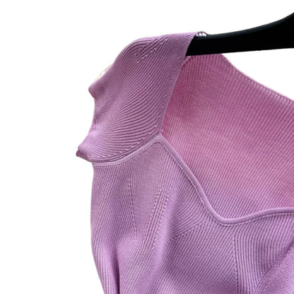 Women's Purple Sweetheart Neck Short Sleeve Stretchy Ribbed Knit Bodycon Midi Dress Summer Beach Vacation Party Long Dress - Kimlud
