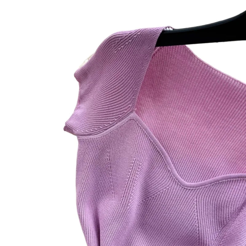Women's Purple Sweetheart Neck Short Sleeve Stretchy Ribbed Knit Bodycon Midi Dress Summer Beach Vacation Party Long Dress - Kimlud