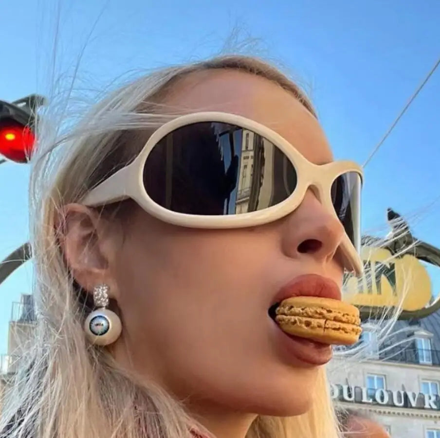 Motorcycle Fashion Brand Y2K Punk Sunglasses Goggle New Women Men Oval Sports Sun Glasses Female Oversized Driving Goggles - Kimlud