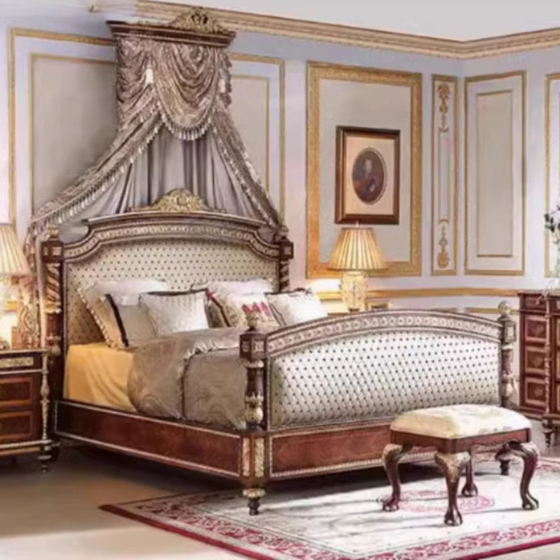 France Luxury Double Bed Romantic Design Comfortable Bedroom Bed Princess Square Frame Letto Matrimoniale Unique...