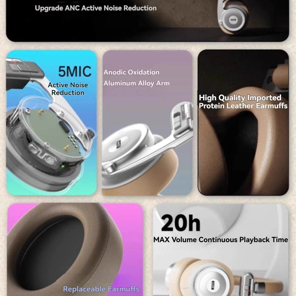 UMELODY U3 ULTRA Active Noise Reduction Bluetooth Headphones Custom Retro Lightweight Metal Headset Foldable and Easy To Carry