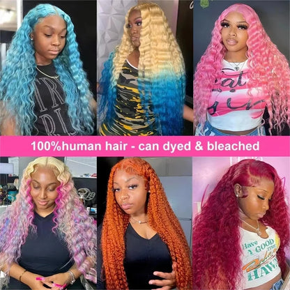 13x6 HD Lace Frontal Wig 613 Blonde Deep Wave 13x4 Transparent Lace Curly 100% Human Hair Wigs Blonde Water Wave Wig for Women - Kimlud