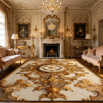Luxury French Rococo Style Golden Carpet for Living Room Decoration Home Large Area Rugs Dining Room Bedroom Non-slip Floor Mat