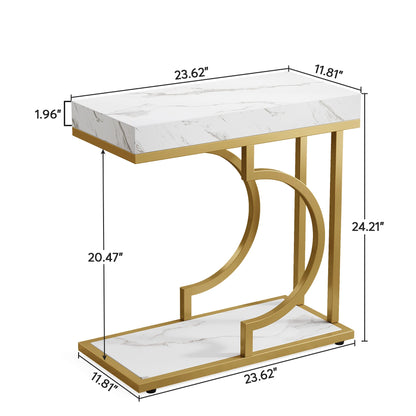 Tribesigns Narrow Side Table White Gold Side Table C Shaped End Table Modern Bedside Table Small Side Table for Couch