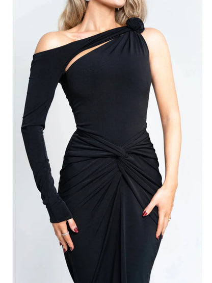 Kimlud Dresses - Articat Elegant Single Sleeve Irregular Hollow Out Bodycon Party Club Evening Dress Women Sexy Fold Spring/S