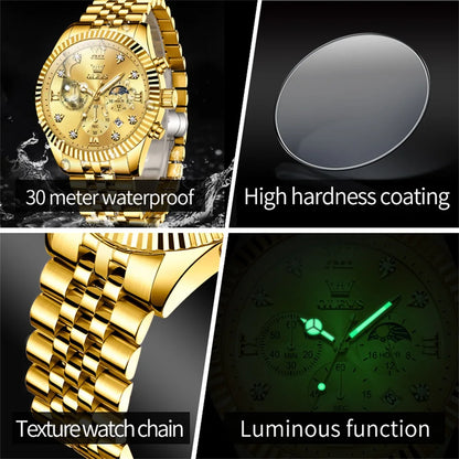 OLEVS 2932 Men's Luxury Watch Fashion Multi functional Waterproof Lunar Phase Chronograph Code Watch High end Brand Quartz Watch