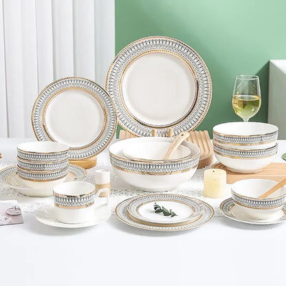 European Ceramic Steak Plates Household Tableware Golden Bead Ceramic Plates Western Food Plate Banquet Dessert Plates Kitchen