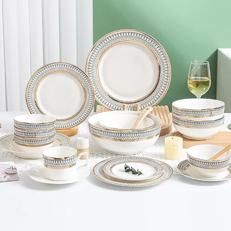 European Ceramic Steak Plates Household Tableware Golden Bead Ceramic Plates Western Food Plate Banquet Dessert Plates Kitchen