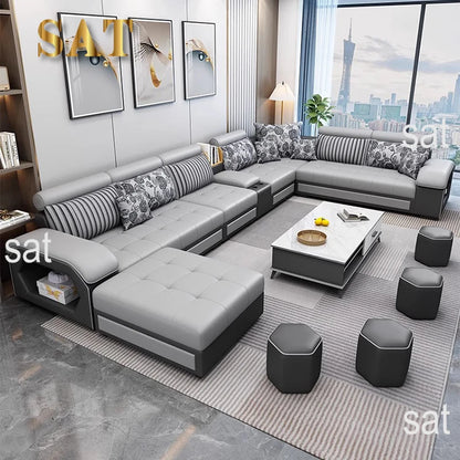 #For Modern Multifunctional U-Shaped Sofa Set Living Room Furniture Corner Sofa with Speakers 7 Seater Fabric Sofa Set*...