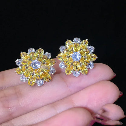 Cute Big AAAAA Bling Cubic Zirconia 925 Silver Needle Stud Earrings Fashionable Flower Earring for Women Jewelry Gift...