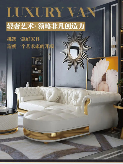 Nordic American simple small apartment leather sofa, post-modern high-end atmosphere living room furniture combination leather s