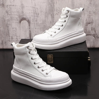 men fashion original leather boots lace-up flats shoe cowboy platform boot young street style white sneakers ankle botas...