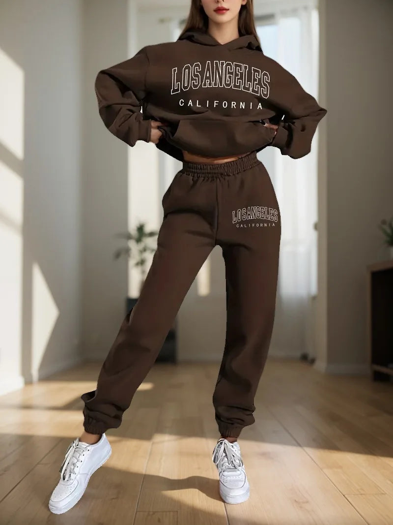 Women's Hoodies Two Pieces Sets Fashion Letter Print Pullover Sweatpants 2Pieces Set Sweatshirts Trousers Suit For Women Hooded