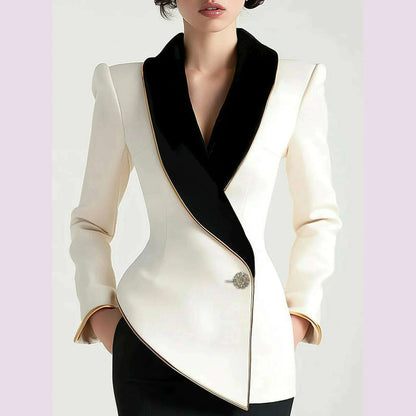 Fall Women’s Jacket Outerwear 2025 Spring Elegant Lapels Long Sleeves Single Button Slim Asymmetrical Ladies Clothing Tops