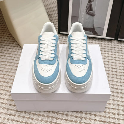 2026 Women Platform Sneakers Genuine Leather Suede Casual Shoes Low Top Lace Up Chunky Sole Fashion Streetwear Trainers Shoes