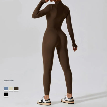 Yoga Jumpsuit Women Seamless Sports Zipper Jumpsuit Set Gym Long Sleeve Fitness Suit Elastic Gym Workout Bodysuit Athletic Wear - Kimlud