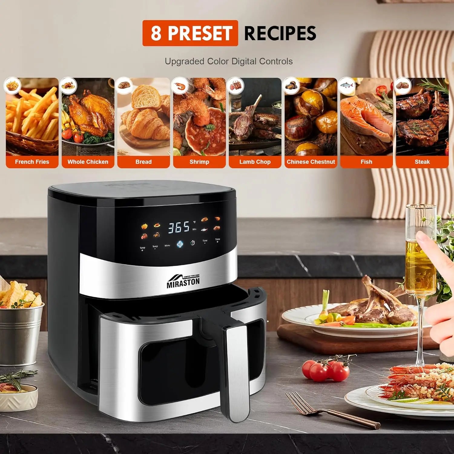 6.5QT Air Fryer with Visual Window, Smart Digital Air Fryers, 8 Presets Recipes for Fast Easy Meal, Snack, Dessert, Main Dishes,